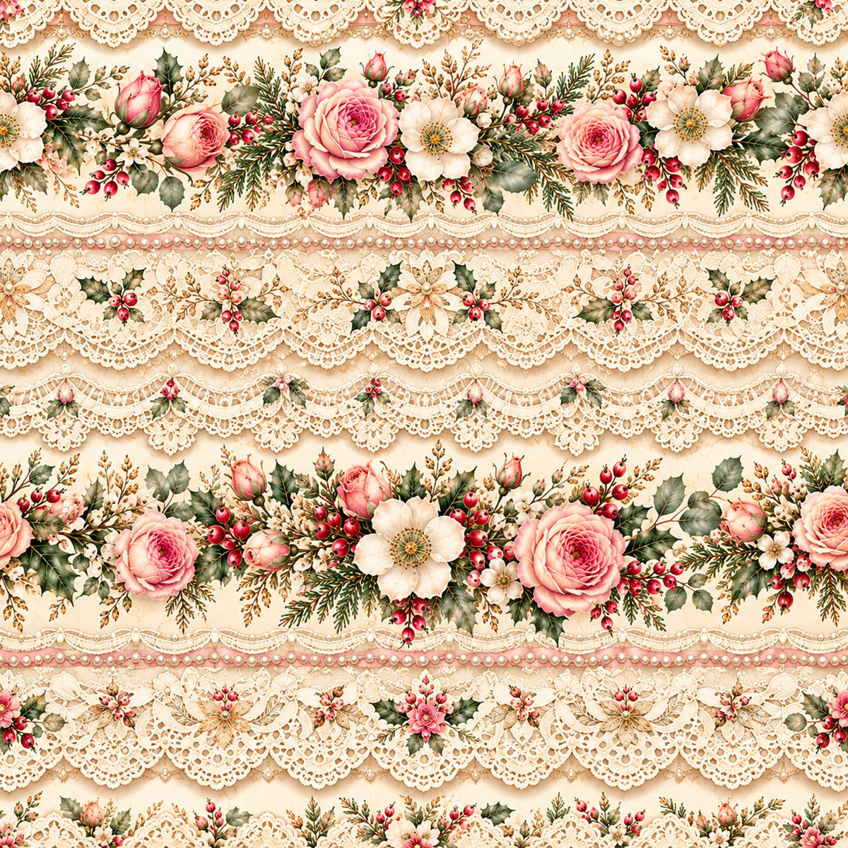 Christmas Rose Cottage Pattern 4 Quilting Cotton Fabric