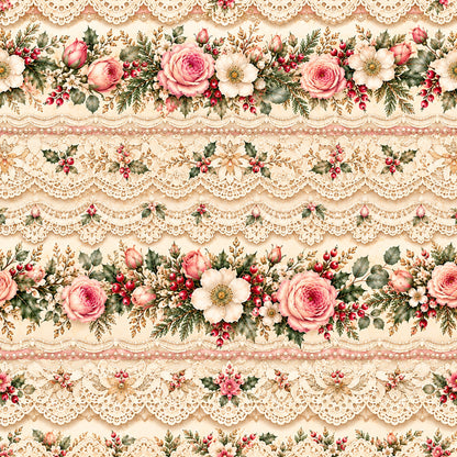 Christmas Rose Cottage Pattern 4 Quilting Cotton Fabric