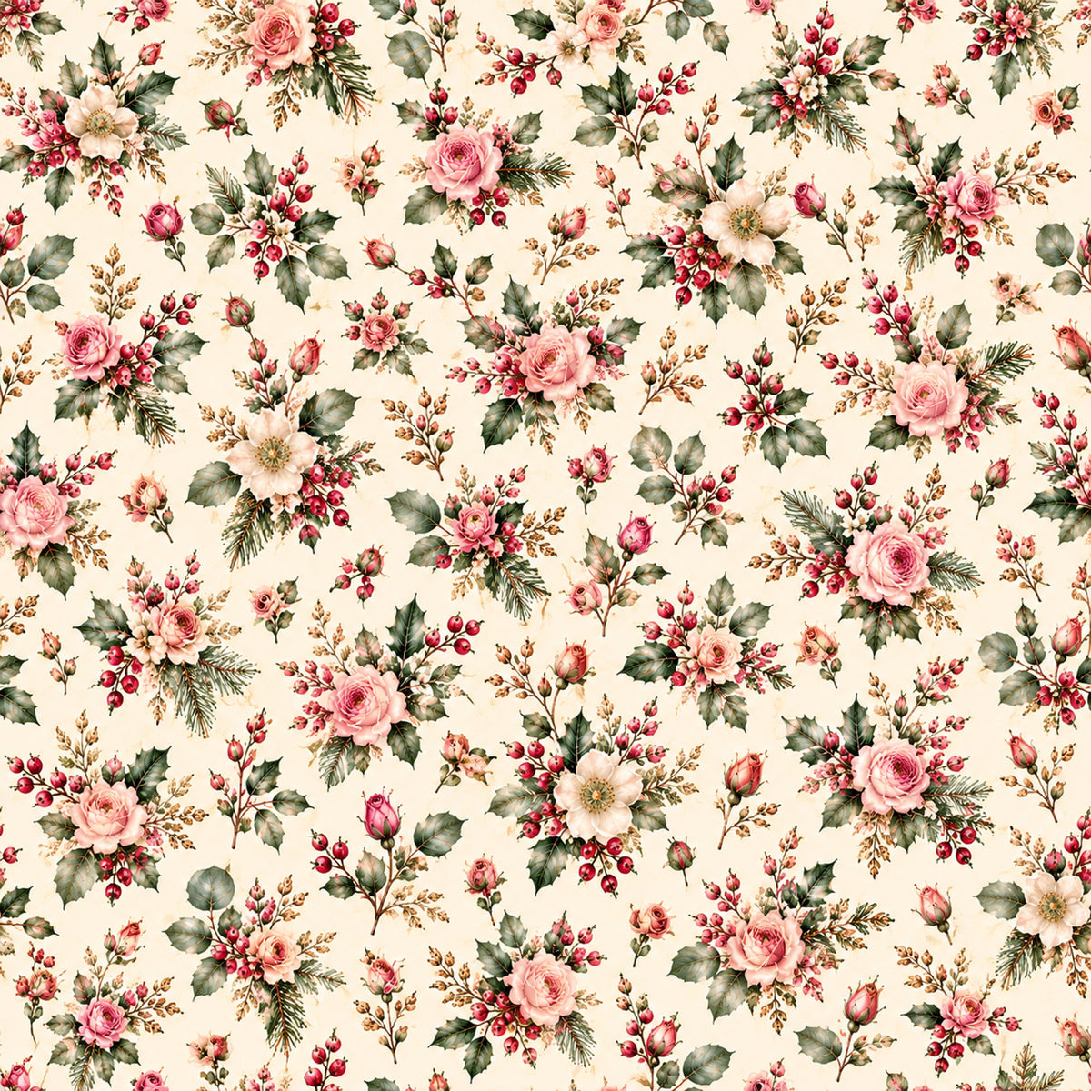 Christmas Rose Cottage Pattern 5 Quilting Cotton Fabric