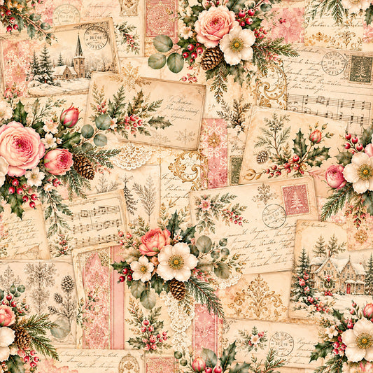 Christmas Rose Cottage Pattern 7 Quilting Cotton Fabric
