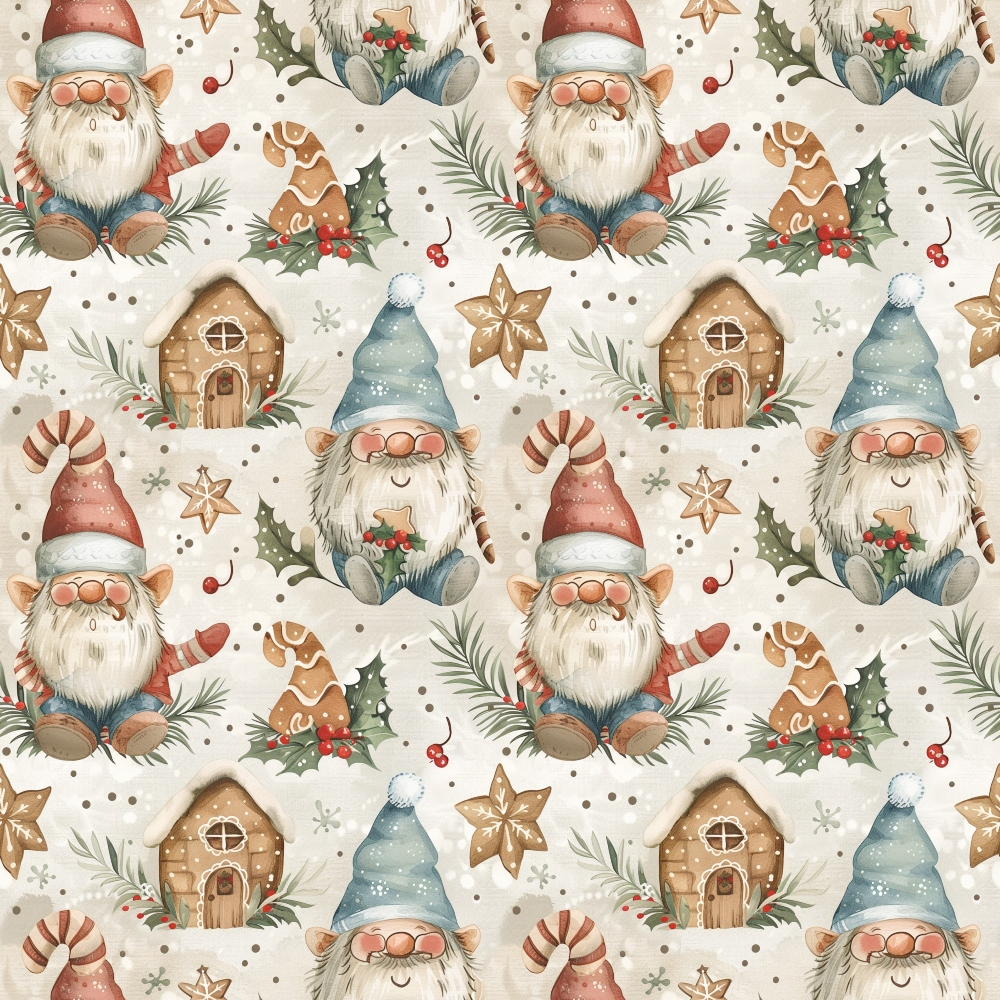 Classic Christmas Gnomes Pattern 8 Quilting Cotton Fabric