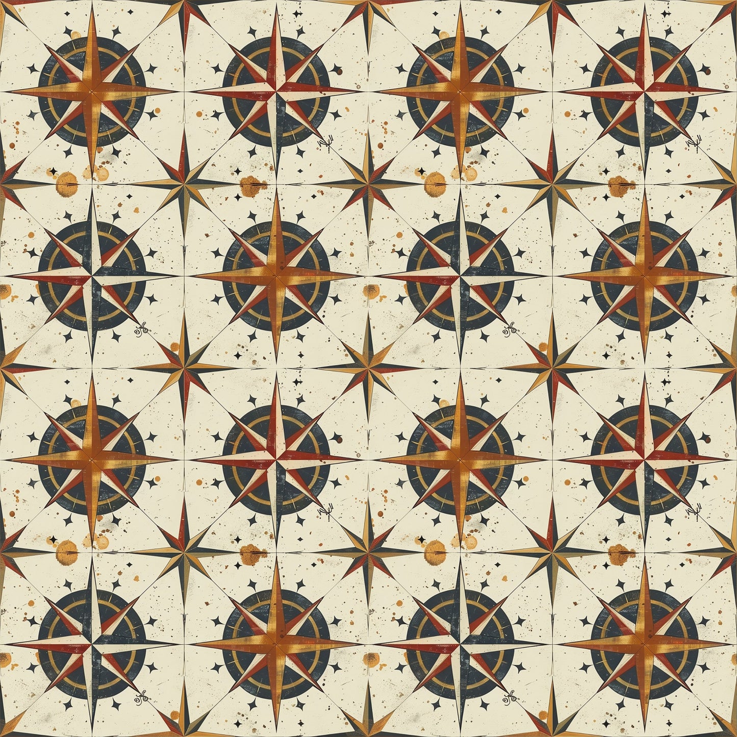 Classic Compass Rose Pattern 10 Quilting Cotton Fabric