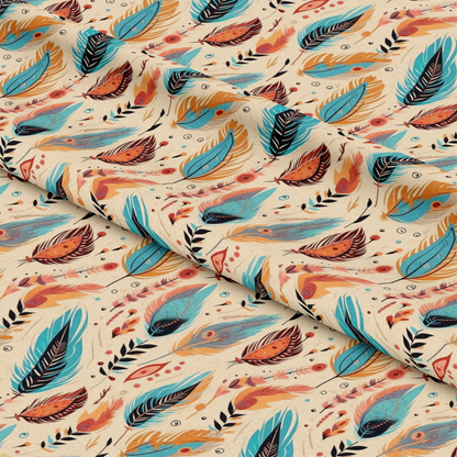 - Colorful Boho Pattern 8 Quilting Cotton Fabric  
- Multicolored feathers  
- Turquoise blue, burnt orange, black, beige  
- Bohemian style  
- Cotton textile  
- Quilting material  
- Decorative design  
- Soft fabric texture  
- Artistic feather motifs  
- Vibrant earthy tones  
- Lightweight cloth  
- Boho chic  
- Craft fabric  
- Yardage fabric