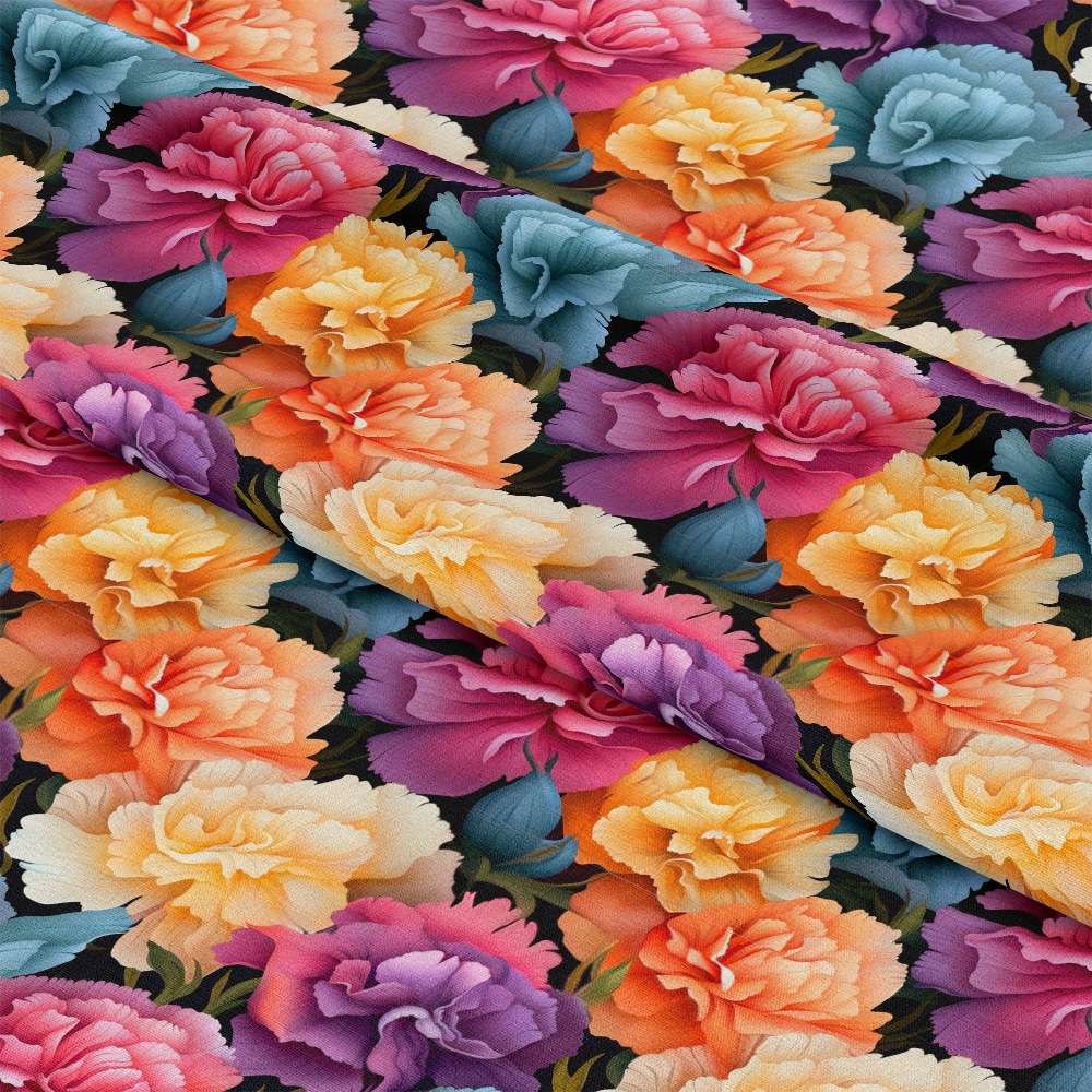 Colorful Carnation Flowers Pattern 4 Quilting Cotton Fabric
