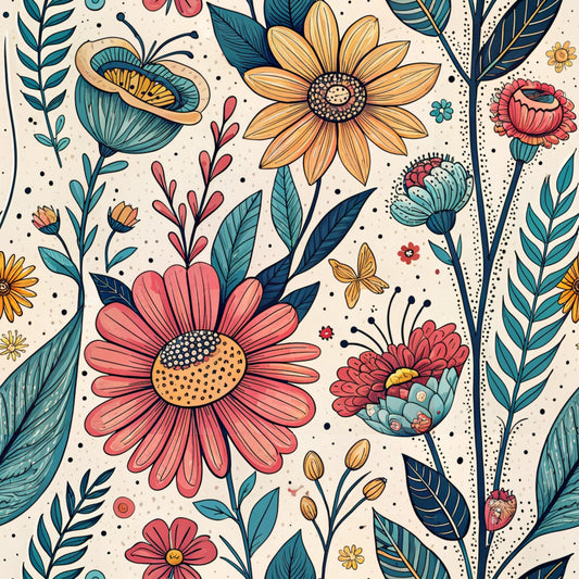 Comic Wildflowers Pattern 10 Quilting Cotton Fabric
