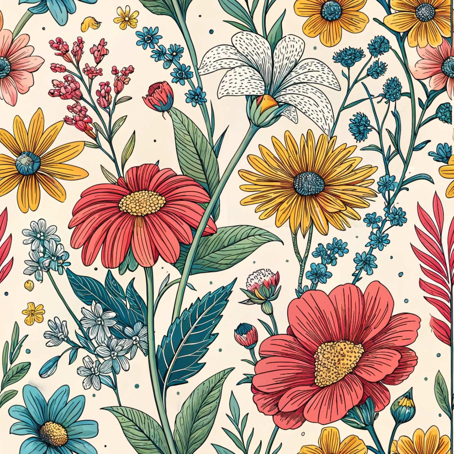 Comic Wildflowers Pattern 11 Quilting Cotton Fabric