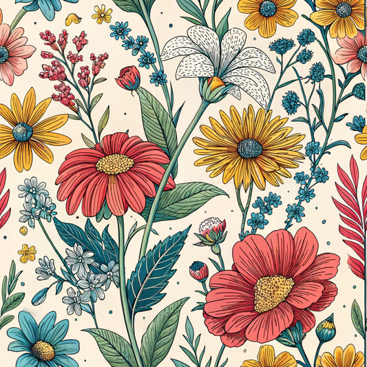 Comic Wildflowers Pattern 11 Quilting Cotton Fabric