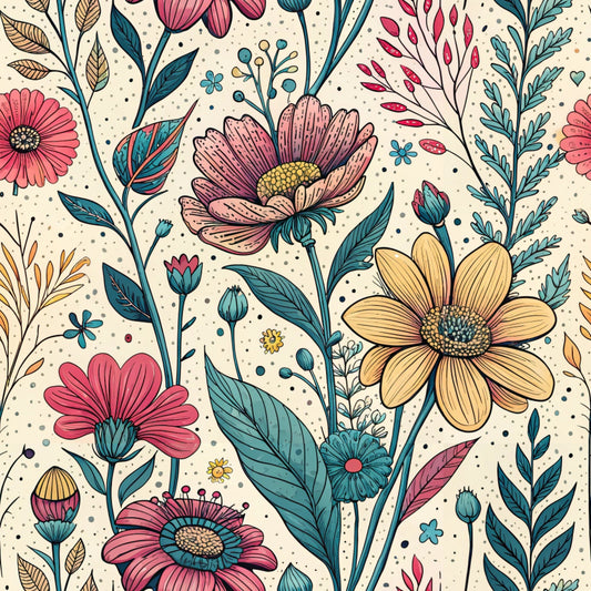 Comic Wildflowers Pattern 12 Quilting Cotton Fabric