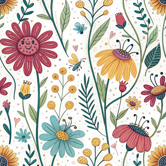 Comic Wildflowers Pattern 4 Quilting Cotton Fabric
