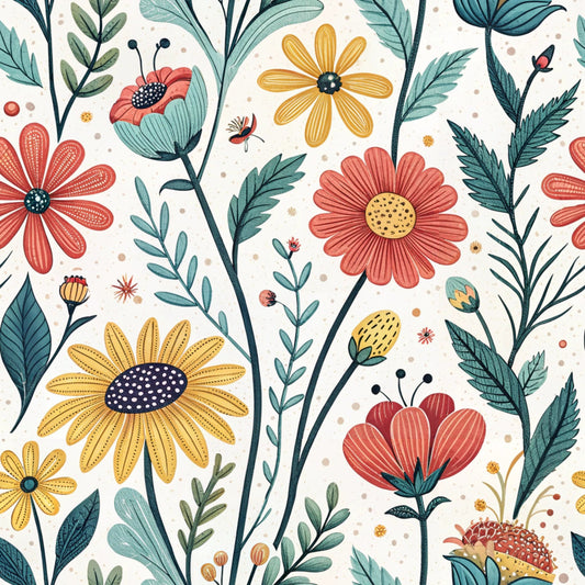 Comic Wildflowers Pattern 5 Quilting Cotton Fabric