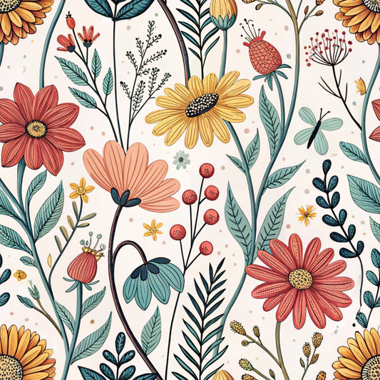 Comic Wildflowers Pattern 6 Quilting Cotton Fabric