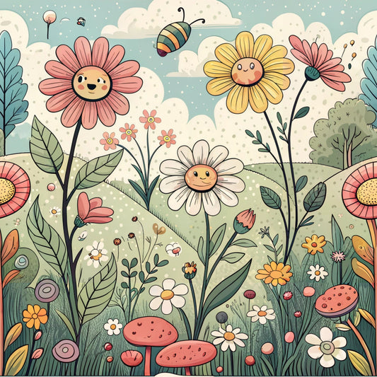 Comic Wildflowers Pattern 7 Quilting Cotton Fabric