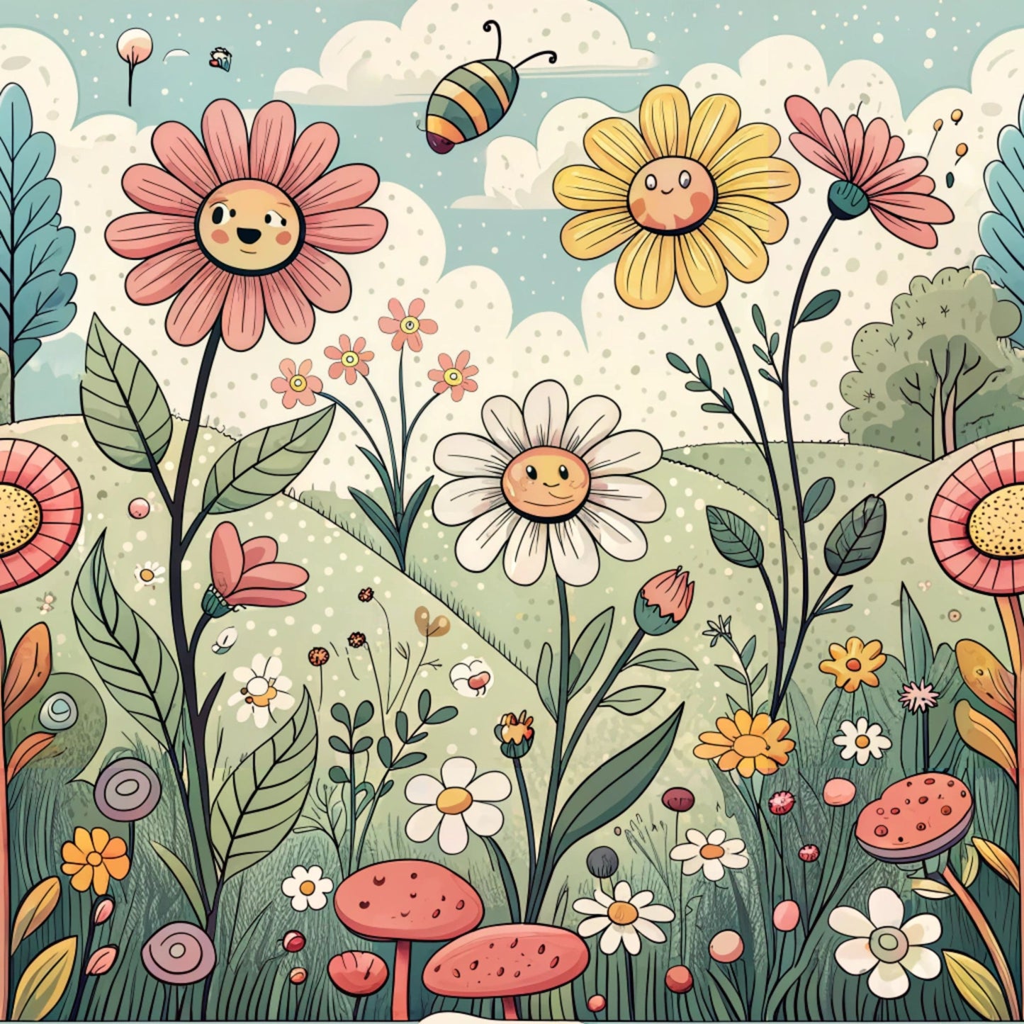 Comic Wildflowers Pattern 7 Quilting Cotton Fabric