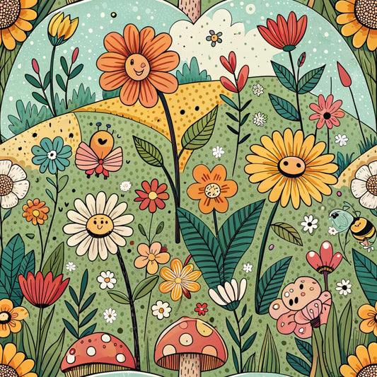 Comic Wildflowers Pattern 8 Quilting Cotton Fabric
