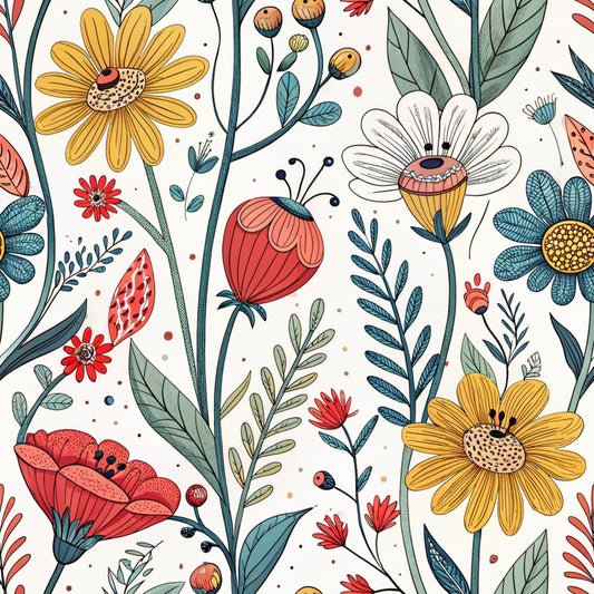 Comic Wildflowers Pattern 9 Quilting Cotton Fabric