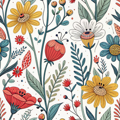 Comic Wildflowers Pattern 9 Quilting Cotton Fabric
