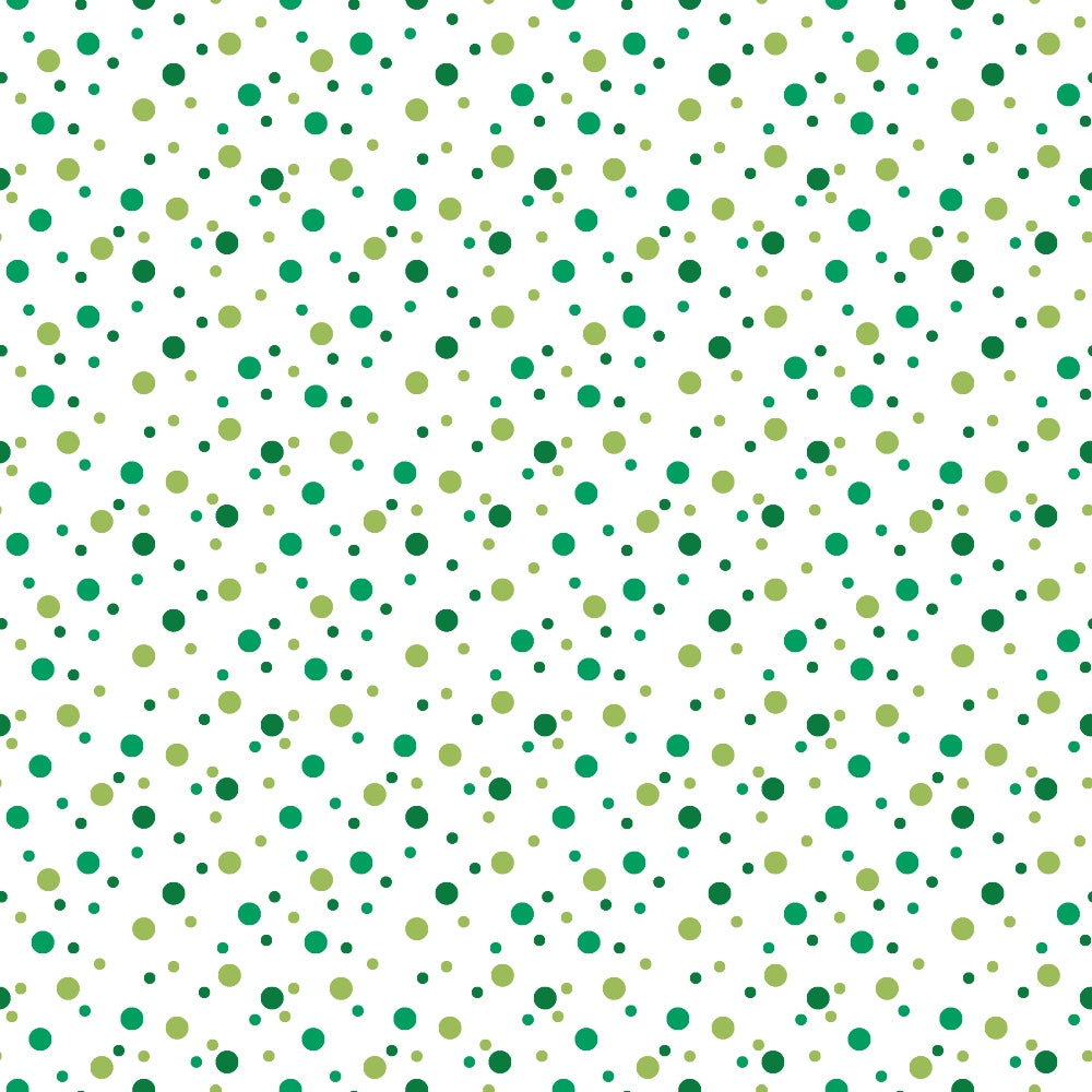 White background with a pattern of evenly spaced, varying-sized green dots.