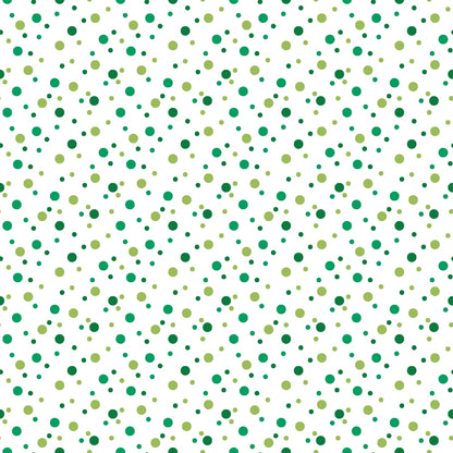 White background with a pattern of evenly spaced, varying-sized green dots.