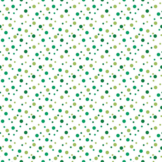 White background with a pattern of evenly spaced, varying-sized green dots.