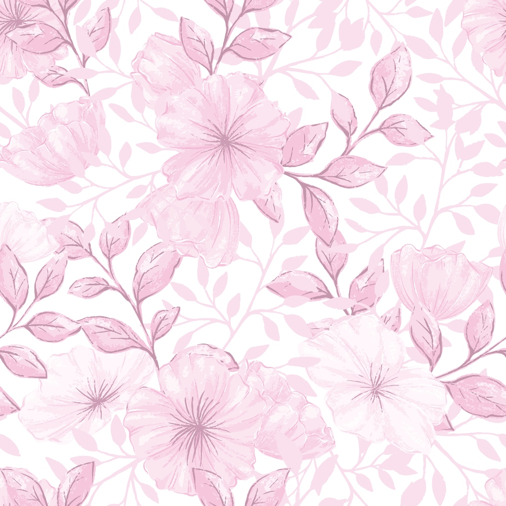 pink flowers, floral pattern, soft pink, blush pink, pale pink, botanical design, delicate flowers, leaves and stems, romantic style, feminine design, quilting cotton, fabric panel, seamless repeat, watercolor style, gentle mood, spring flowers, country flowers, cotton fabric, crafting material, sewing fabric