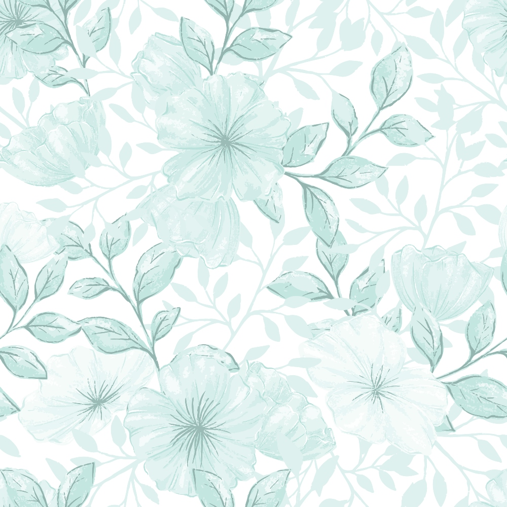 pale green, mint green, watercolor flowers, botanical pattern, delicate florals, leafy branches, soft pastels, quilting cotton, fabric panel, floral motif, nature inspired, gentle artwork, country style, gardening theme, feminine design, craft fabric, sewing material, spring colors, vintage feel