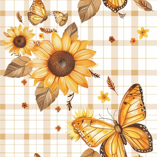 Country Sunflower Butterfly Pattern 2 Quilting Cotton Fabric