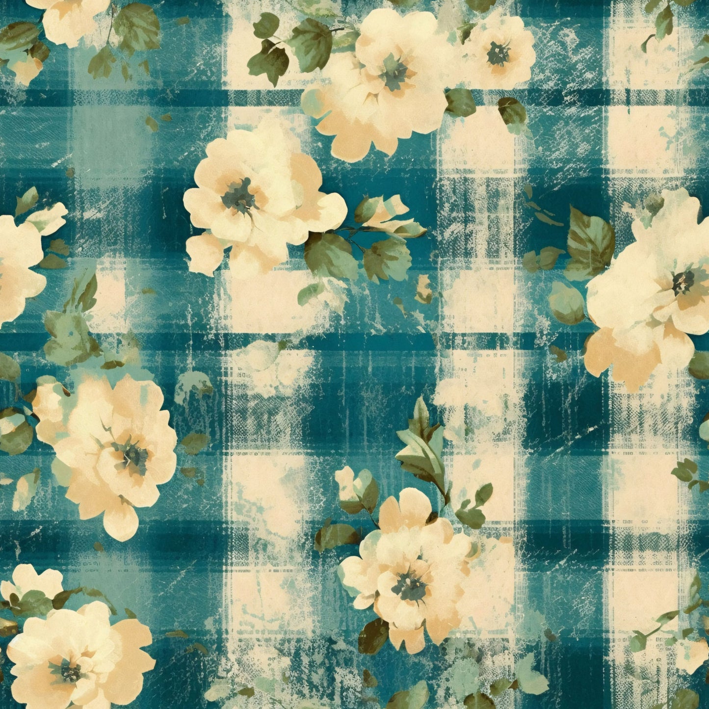 Country Grunge Plaid Florals Pattern 1 Quilting Cotton Fabric