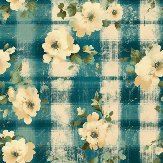 Country Grunge Plaid Florals Pattern 1 Quilting Cotton Fabric