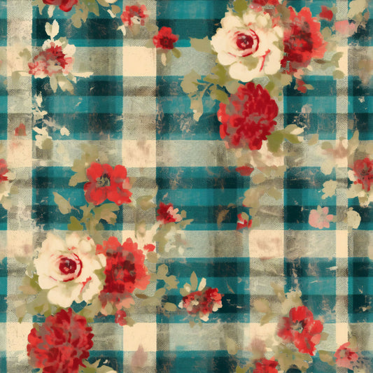 Country Grunge Plaid Florals Pattern 10 Quilting Cotton Fabric