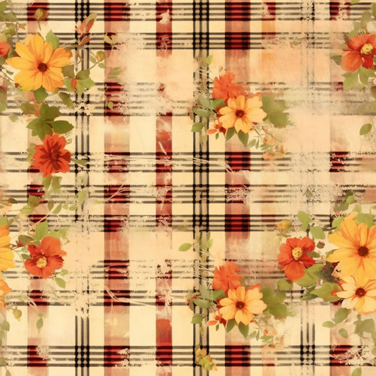 Country Grunge Plaid Florals Pattern 13 Quilting Cotton Fabric