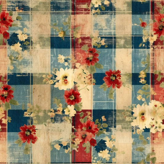 Country Grunge Plaid Florals Pattern 14 Quilting Cotton Fabric