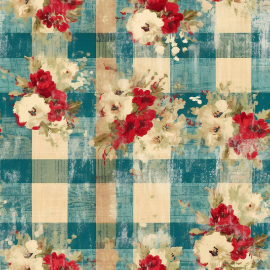 Country Grunge Plaid Florals Pattern 15 Quilting Cotton Fabric