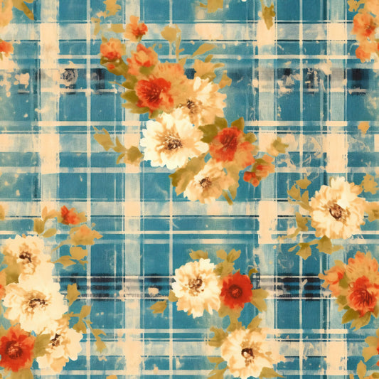 Country Grunge Plaid Florals Pattern 16 Quilting Cotton Fabric