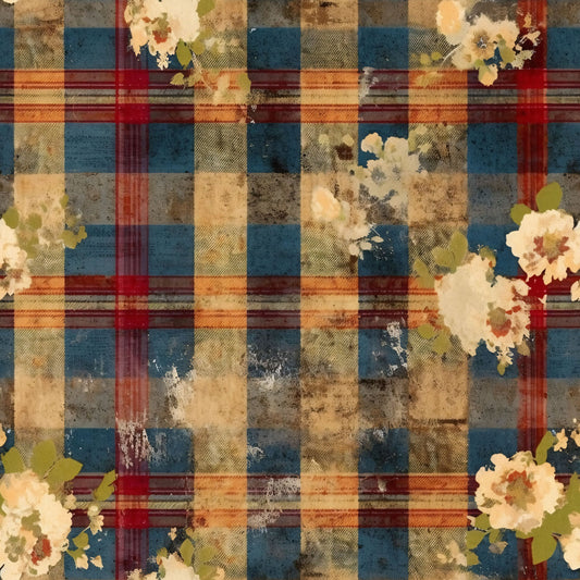 Country Grunge Plaid Florals Pattern 17 Quilting Cotton Fabric