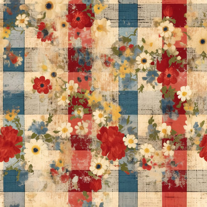 Country Grunge Plaid Florals Pattern 18 Quilting Cotton Fabric
