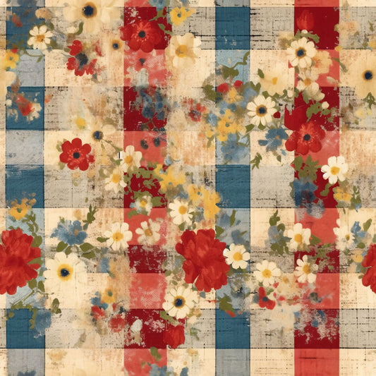 Country Grunge Plaid Florals Pattern 18 Quilting Cotton Fabric