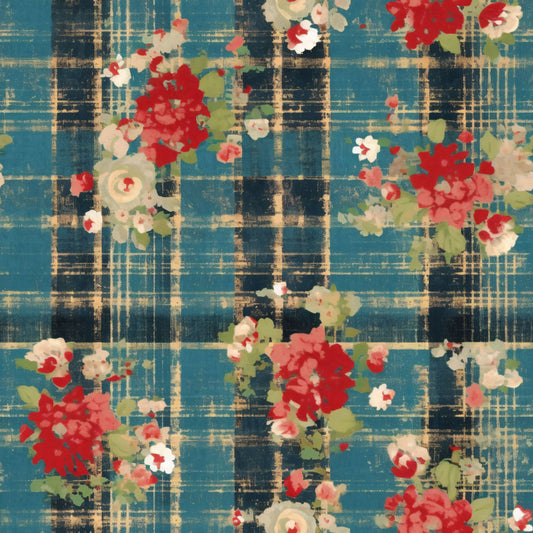 Country Grunge Plaid Florals Pattern 19 Quilting Cotton Fabric