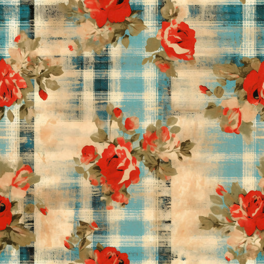 Country Grunge Plaid Florals Pattern 20 Quilting Cotton Fabric