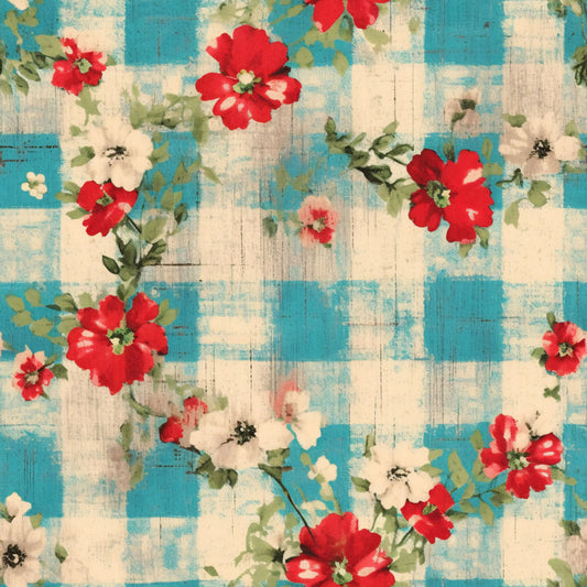Country Grunge Plaid Florals Pattern 3 Quilting Cotton Fabric