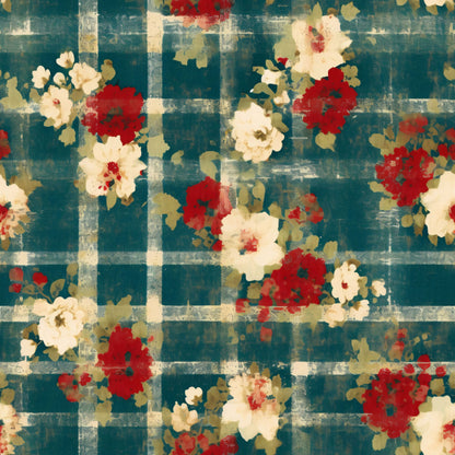 Country Grunge Plaid Florals Pattern 4 Quilting Cotton Fabric