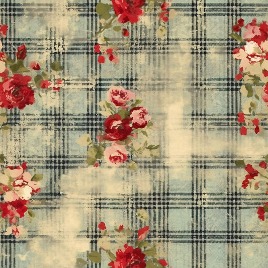 Country Grunge Plaid Florals Pattern 5 Quilting Cotton Fabric