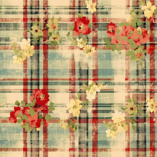 Country Grunge Plaid Florals Pattern 6 Quilting Cotton Fabric