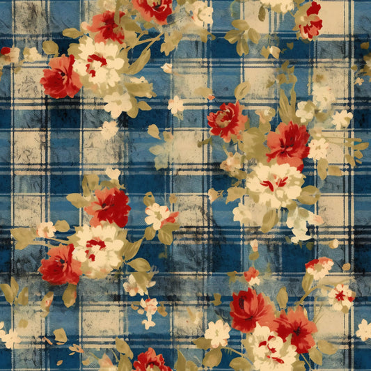 Country Grunge Plaid Florals Pattern 8 Quilting Cotton Fabric
