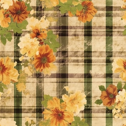 Country Grunge Plaid Florals Pattern 9 Quilting Cotton Fabric