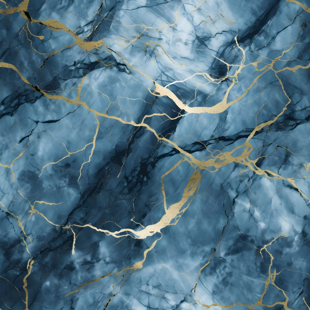 Blue and gray marbled texture with gold veining.