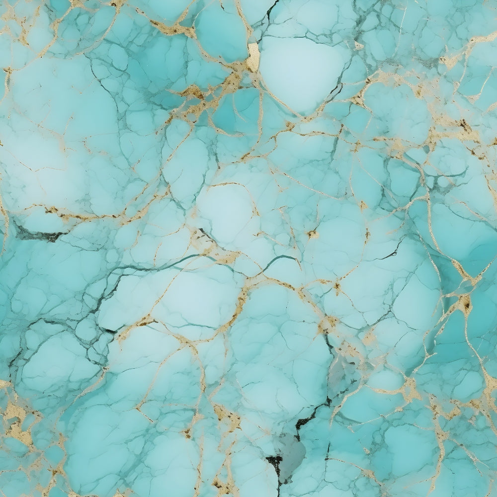 Turquoise marble texture with gold veins and irregular patterns, creating an abstract and luxurious appearance.