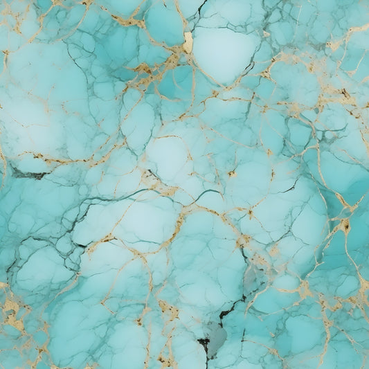 Turquoise marble texture with gold veins and irregular patterns, creating an abstract and luxurious appearance.