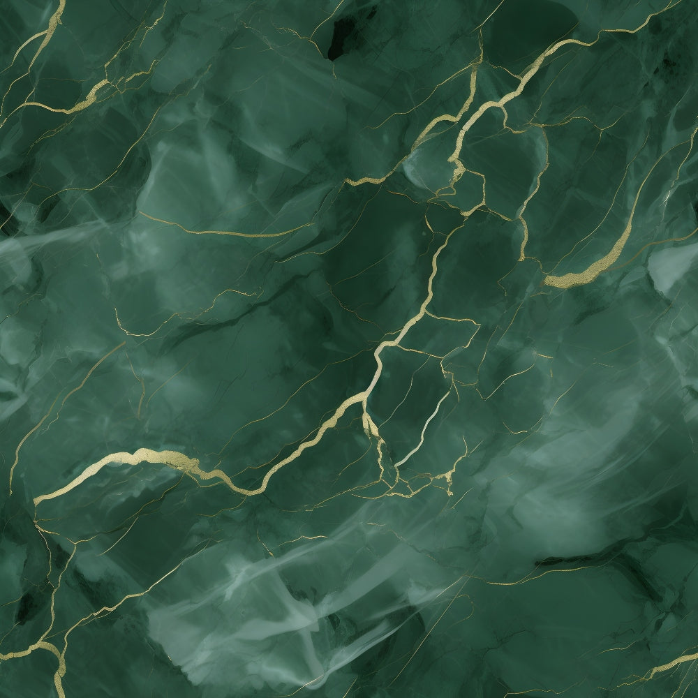 Green marble texture with gold veins and swirling patterns.