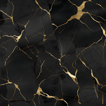 Black marble texture with gold veining in a crack-like pattern, creating a luxurious and elegant appearance.