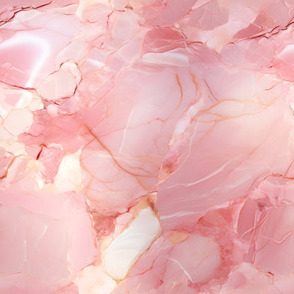 Pink marble texture with swirling patterns and veins in shades of pink, white, and subtle gold accents.